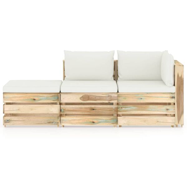 vidaXL 3-dielna sedacia s&uacute;prava s podložkami zelen&aacute; impregnovan&eacute; drevo