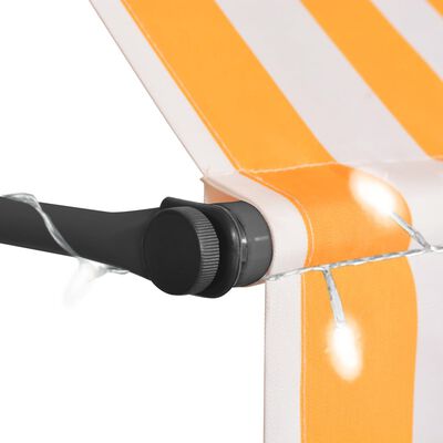 vidaXL Ručne zaťahovacia markíza s LED 300 cm, bielo oranžová