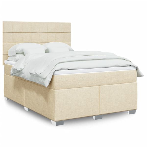 vidaXL Boxspring posteľ s matracom kr&eacute;mov&yacute; 140x190 cm l&aacute;tka