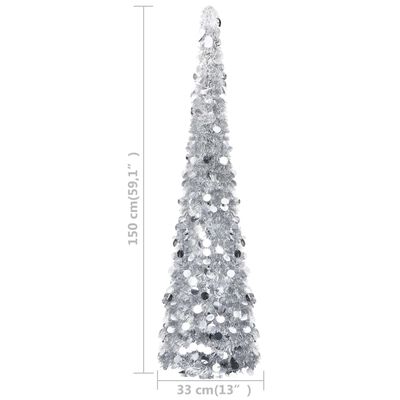 vidaXL Rozkladací umelý vianočný stromček, strieborný 150 cm, PET