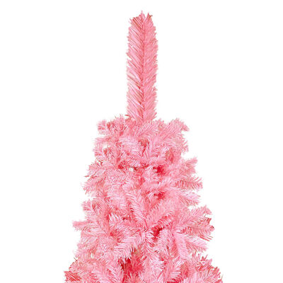 vidaXL Úzky osvetlený vianočný stromček s guľami, ružový 120 cm
