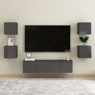 vidaXL Nástenné TV skrinky 2 ks lesklé sivé 30,5x30x30 cm