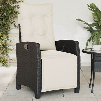 vidaXL Sklápacia záhradná stolička s podnožkou čierna polyratan