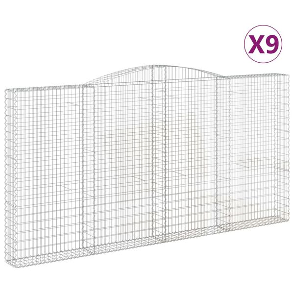 vidaXL Obl&uacute;kov&yacute; gabionov&yacute; k&ocirc;&scaron; 9 ks 400x30x200/220cm pozinkovan&eacute; železo