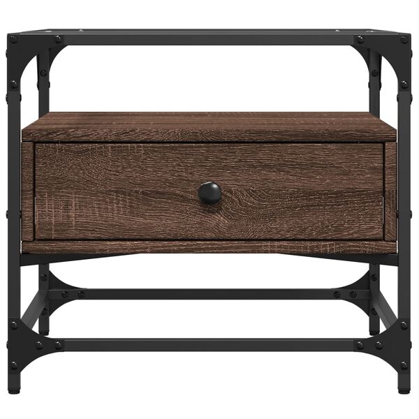 vidaXL Konferenčný stolík sklenená doska hnedý dub 50x50x45 cm oceľ