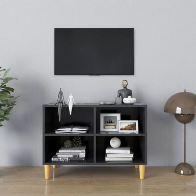 vidaXL TV stolík nohy z masívneho dreva sivý 69,5x30x50 cm