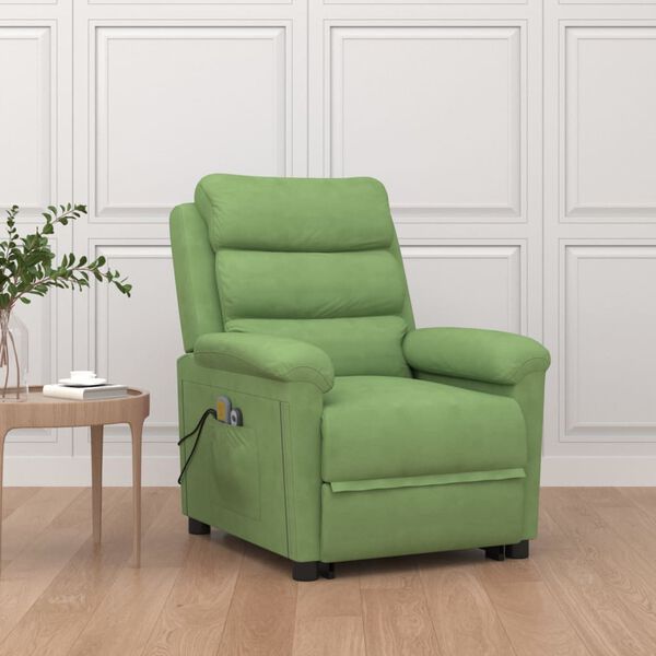 vidaXL Zdvíhacie masážne kreslo bledozelené zamat