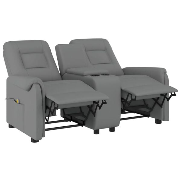 vidaXL 2-miestne sklápacie masážne kreslo+držiak na poháre, sivé