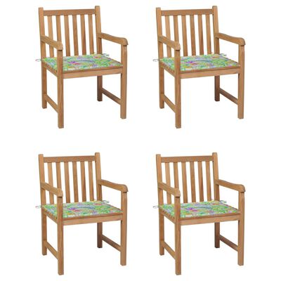 vidaXL Záhradné stoličky 4 ks s listovými podložkami teakový masív