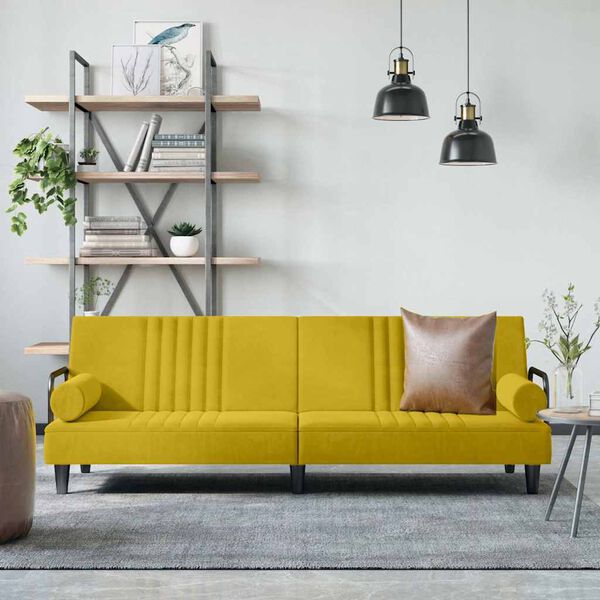 vidaXL Rozkladacia pohovka s opierkami r&uacute;k žlt&aacute; zamat