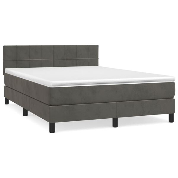 vidaXL Posteľn&yacute; r&aacute;m boxspring s matracom tmavosiv&yacute; 140x200 cm zamat