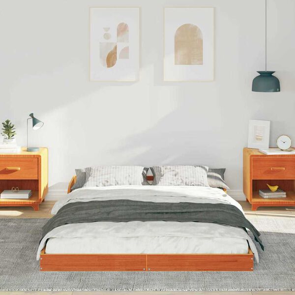 vidaXL R&aacute;m postele Včel&iacute; hned&yacute; 120 x 200 cm Mas&iacute;vne borovicov&eacute; drevo