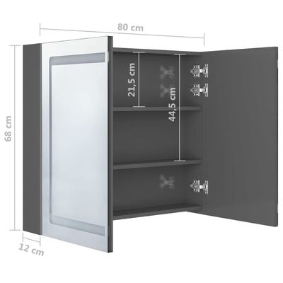 vidaXL Kúpeľňová skrinka s LED a zrkadlom, lesklá sivá 80x12x68 cm