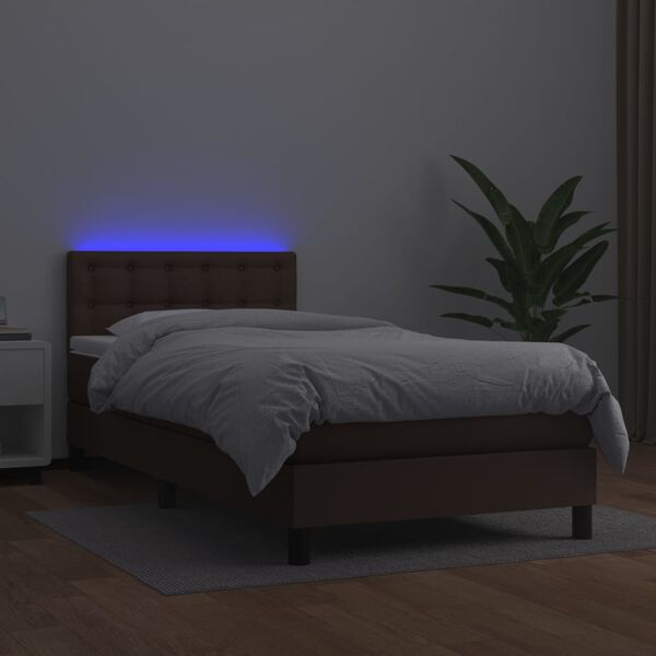 vidaXL Boxspring posteľ s matracom a LED hned&aacute; 90x190 cm umel&aacute; koža