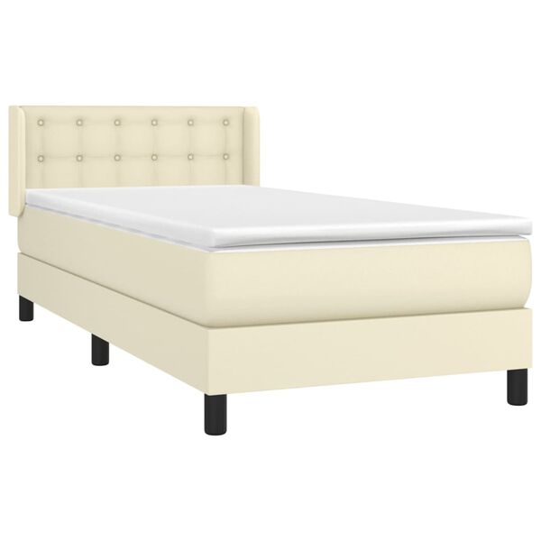vidaXL Boxspring posteľ s matracom kr&eacute;mov&aacute; 90x190 cm umel&aacute; koža