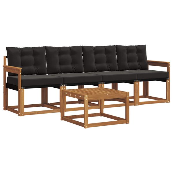 vidaXL Z&aacute;hradn&aacute; s&uacute;prava gaučov s vank&uacute;&scaron;om 5 pcs Pr&iacute;rodn&aacute; a čierna