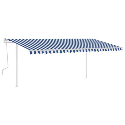 vidaXL Ručne zaťahovacia markíza so stĺpikmi 5x3 m modro-biela