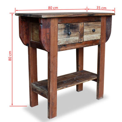 vidaXL Prístavný stolík z masívneho recyklovaného dreva, 80x35x80 cm