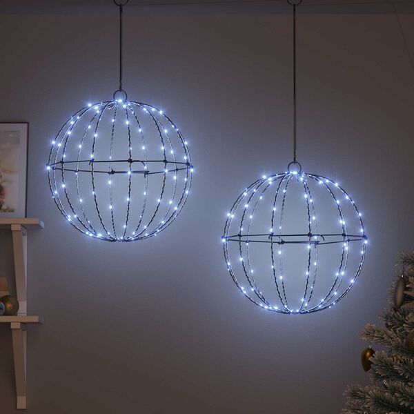 vidaXL Lopta s 192 LED-i 2 pcs Studen&aacute; biela 40,5 x 40,5 x 42 cm Kov