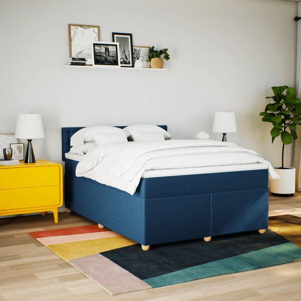 vidaXL Posteľn&yacute; r&aacute;m boxspring s matracom modr&yacute; 140x200 cm l&aacute;tka