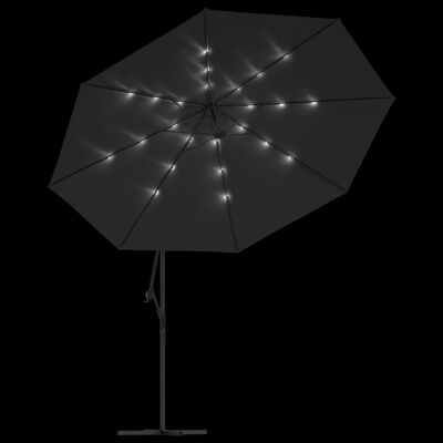vidaXL Závesný slnečník s LED svetlami čierny 350 cm