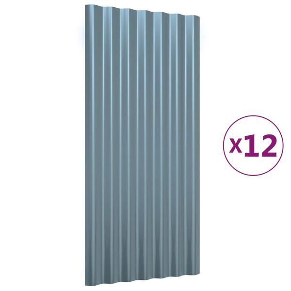 vidaXL Strešné panely 12 ks pozinkovaná oceľ sivá 80x36 cm