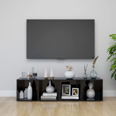 vidaXL TV skrinky 4 ks lesklé čierne 37x35x37 cm drevotrieska