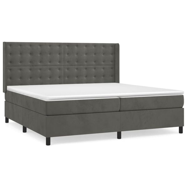 vidaXL Posteľn&yacute; r&aacute;m boxspring s matracom tmavosiv&yacute; 200x200 cm zamat
