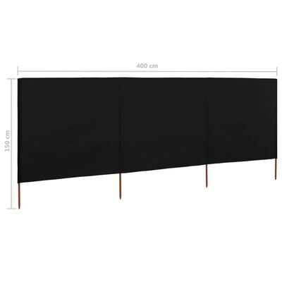 vidaXL 3-panelová zábrana proti vetru látková 400x120 cm čierna