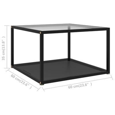 vidaXL Konferenčný stolík, priehľadný+čierny 60x60x35 cm, tvrdené sklo