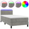 vidaXL Posteľ boxsping s matracom a LED bledosiv&aacute; 90x200 cm zamat