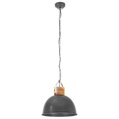 vidaXL Industriálna závesná lampa sivá okrúhla 51 cm E27 mangovníkový masív