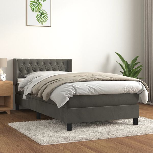 vidaXL Posteľn&yacute; r&aacute;m boxspring s matracom tmavosiv&yacute; 90x200 cm zamat