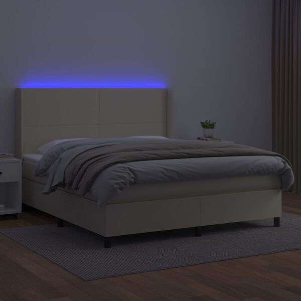 vidaXL Boxspring posteľ s matracom a LED kr&eacute;mov&aacute; 160x200 cm umel&aacute; koža