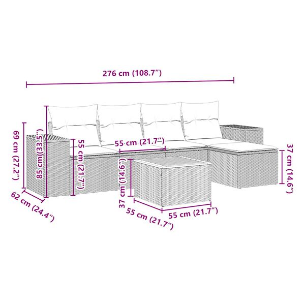 vidaXL 6-dielna z&aacute;hradn&aacute; s&uacute;prava pohoviek s vank&uacute;&scaron;mi čierna polyratan
