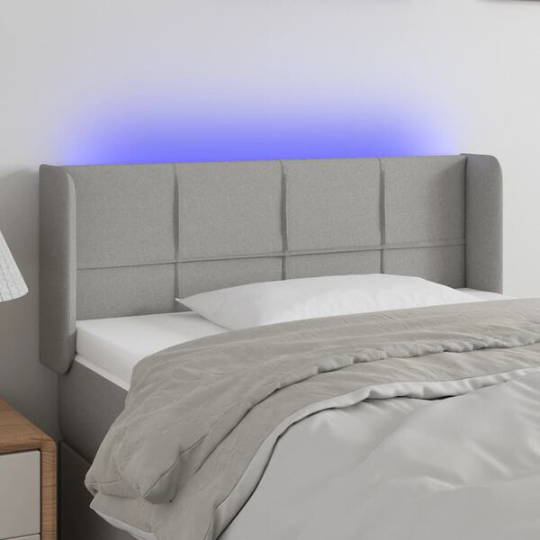 vidaXL Čelo postele s LED bledosivé 103x16x78/88 cm látka