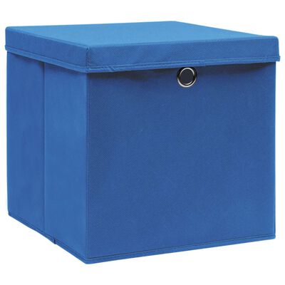 vidaXL Úložné boxy s vekom 10 ks, modré 32x32x32 cm, látka