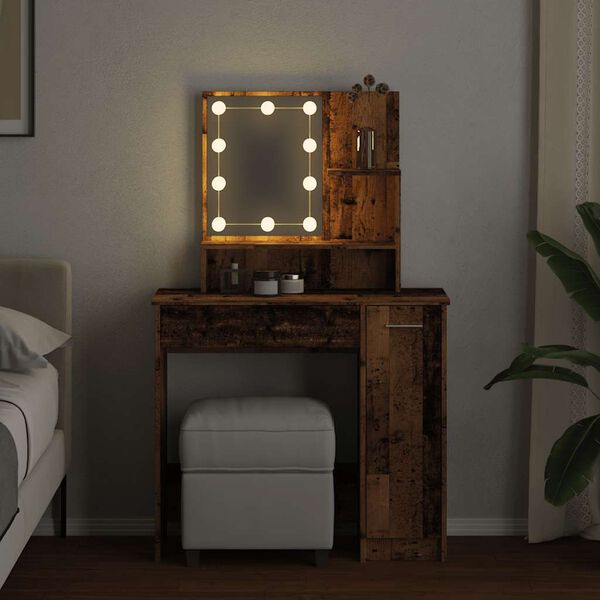 vidaXL toaletný stolík s LED Old Wood 86,5x35x136 cm