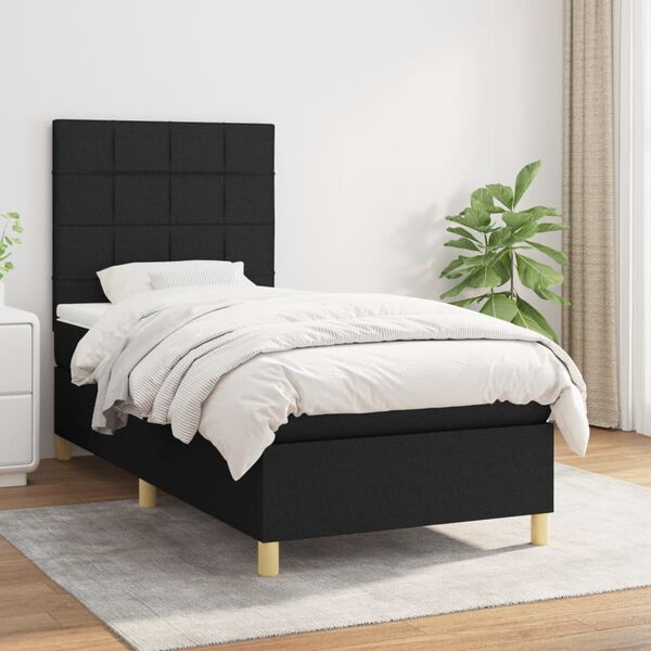 vidaXL Posteľn&yacute; r&aacute;m boxspring s matracom čierny 90x190 cm l&aacute;tka