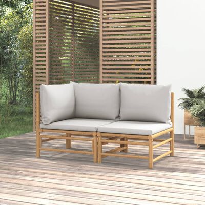 vidaXL 2-dielna záhradná sedacia súprava svetlosivé vankúše bambus