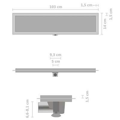 vidaXL Sprchový odtok s krytom 2 v 1 103x14 cm nehrdzavejúca oceľ