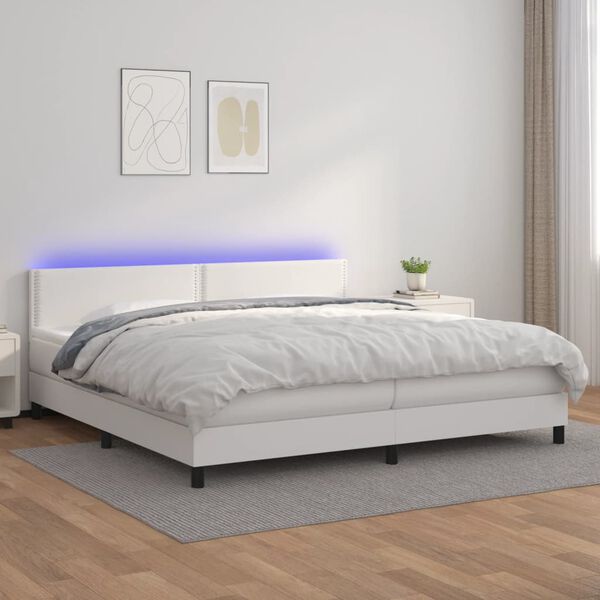 vidaXL Boxspring posteľ s matracom a LED biela 200x200 cm umelá koža