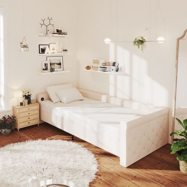 vidaXL Pohovka s matracom a USB kr&eacute;mov&aacute; l&aacute;tkov&aacute; 90x200 cm