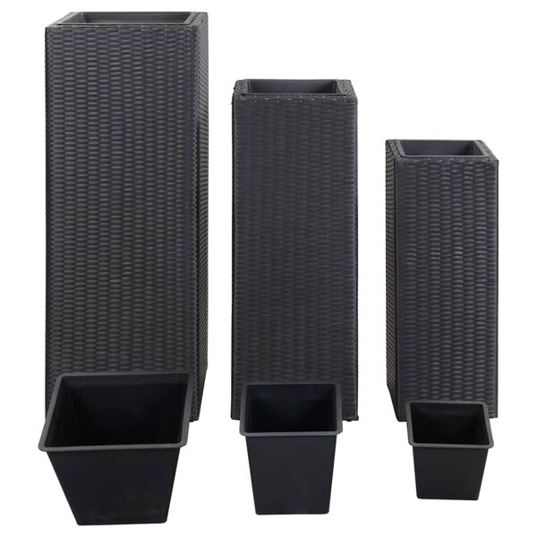 vidaXL Vyvýšené záhradné záhony 3 ks, polyratan, čierne