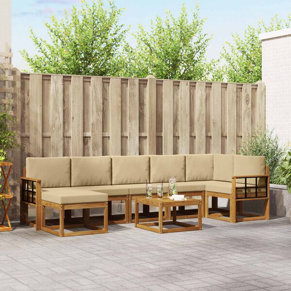 vidaXL Z&aacute;hradn&aacute; s&uacute;prava gaučov s vank&uacute;&scaron;om 8 pcs Pr&iacute;rodn&aacute; a b&eacute;žov&aacute;