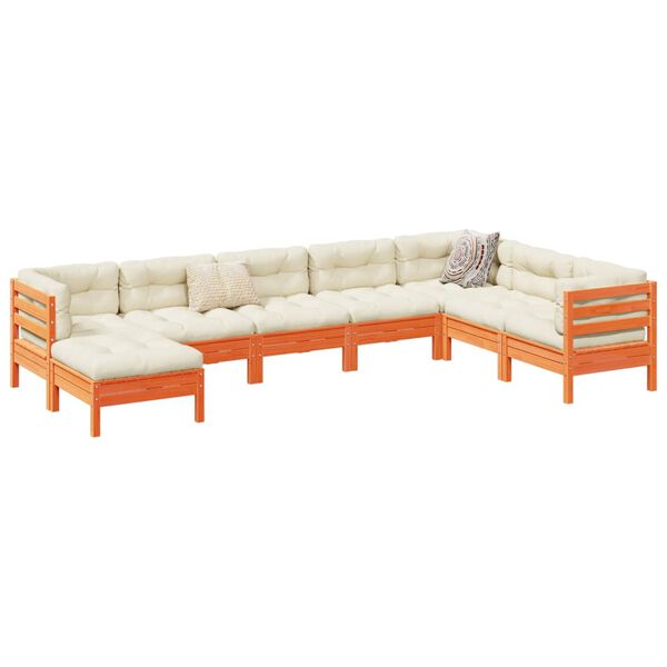 vidaXL 8-dielna záhradná súprava s podložkami, voskovo hnedá, borovica