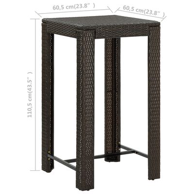 vidaXL Záhradný barový stolík hnedý 60,5x60,5x110,5 cm polyratanový