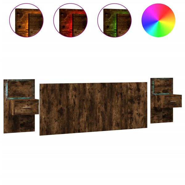 vidaXL Čelo postele so skrinkami dymov&yacute; dub 200 cm kompozitn&eacute; drevo