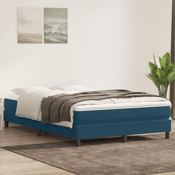 vidaXL Box Spring Posteľ bez matraca Tmavomodr&aacute; 160x220 cm Zamat