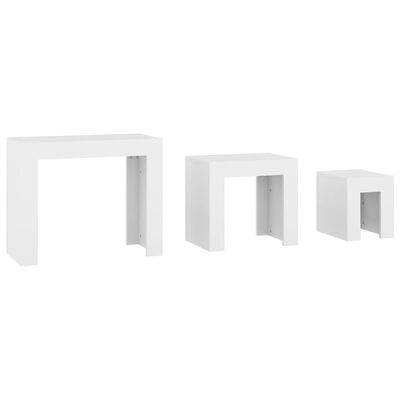 vidaXL Zasúvacie konferenčné stolíky 3 ks biele drevotrieska